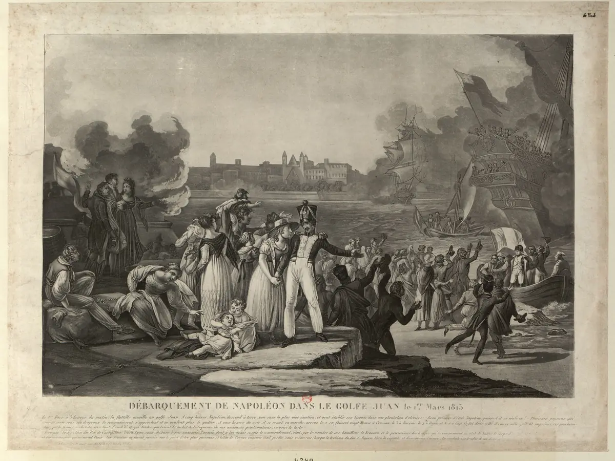 Gravure du débarquement de Napoléon à Golfe-Juan le 1er mars 1815