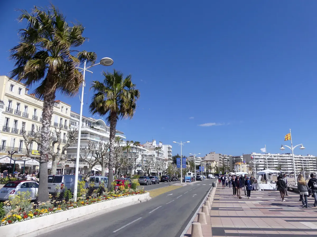 La promenade du bord de mer de Saint-Raphaël, palmiers et immeubles